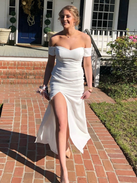 White Long Mermaid Strapless High Low Prom Dress