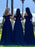 Off Shoulder Navy Blue Lace Beaded Prom Dresses, Navy Blue Lace Bridesmaid Dresses, Long Navy Blue Formal Graduation Evening Dresses 