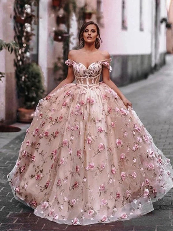 open lace back dress Off Shoulder Pink Floral Long Prom, Off the Shoulder Pink Formal, Pink —  Bridelily