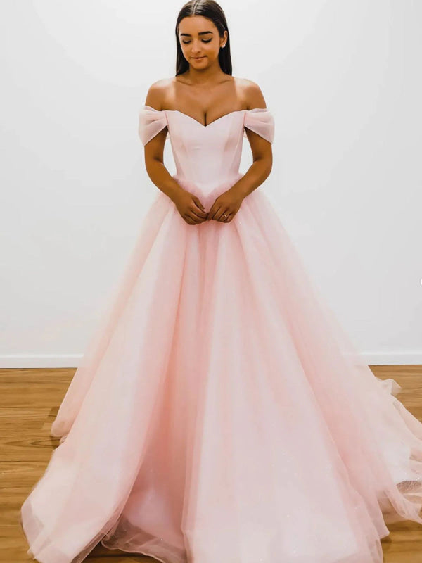 Elegant Off-Shoulder Tea-Length Pink Prom Dress for Formal Graduations & Homecoming main image 1