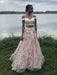 Off Shoulder Two Pieces Floor Length Appliques Pink Prom Dresses, Off Shoulder Pink Formal Dresses, Pink Evening Dresses