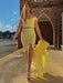Off Shoulder Two Pieces Mermaid Yellow Lace Long Prom Dresses with Slit, Off Shoulder Mermaid Lace Yellow Formal Dresses, Two Pieces Mermaid Yellow Evening Dresses