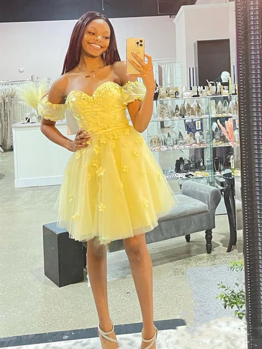 Off Shoulder Yellow Lace Floral Prom Dresses, Yellow Lace Homecoming D Bridelily Off Shoulder Yellow Lace Floral Prom Dresses, Yellow Lace Homecoming D Bridelily