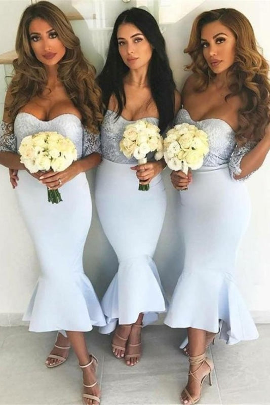 Off The Shoudler Elegant Sheath Mermaid Light Blue Bridesmaid Dresses - Bridesmaid Dresses