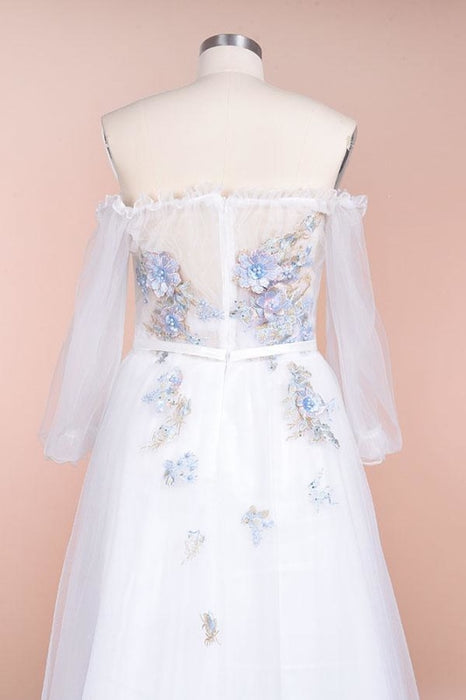 Off-the-Shoulder Appliques Tulle Wedding Dress - Wedding Dresses