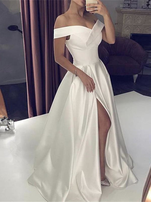 Off-the-Shoulder Backless A-Line Wedding Dresses - wedding dresses