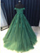 Off the Shoulder Beaded Emerald Green Lace Long Prom Dresses, Off Shoulder Green Lace Formal Evening Dresses, Green Ball Gown