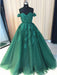 Off the Shoulder Beaded Emerald Green Lace Long Prom Dresses, Off Shoulder Green Lace Formal Evening Dresses, Green Ball Gown