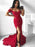 Off-The-Shoulder Court Train With Ruffles Elastic Woven Satin Dresses - Prom Dresses