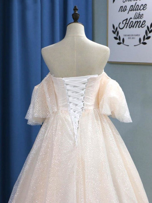 Off-the-Shoulder Half Sleeves Ball Gown Wedding Dresses - wedding dresses
