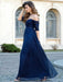 Off the Shoulder Half Sleeves Navy Blue Long Prom Dresses Bridesmaid Dresses, Off Shoulder Navy Blue Formal Graduation Evening Dresses