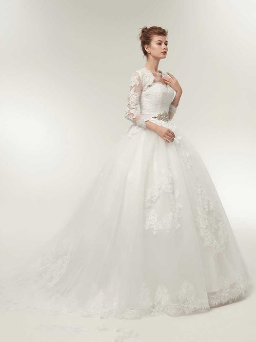 Off-The-Shoulder Lace Ball Gown Wedding Dresses - wedding dresses