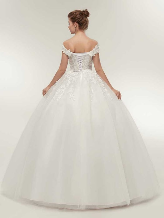 Off-the-Shoulder Lace-Up Ball Gown Wedding Dresses - wedding dresses