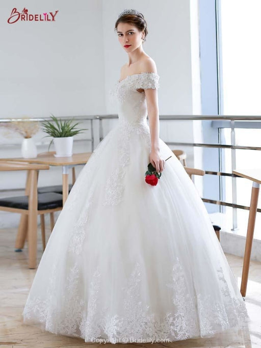 Off-the-Shoulder Lace-up Ball Gown Wedding Dresses - wedding dresses