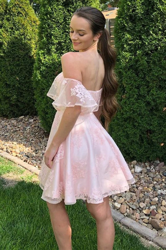 Off the Shoulder Short Pink Blue Black Prom Dresses, Short Off Shoulder Formal Homecoming Dresses