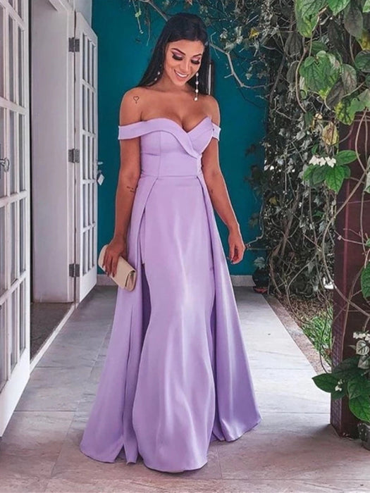 Off the Shoulder Purple Long Prom with High Slit, Off Shoulder Purple Bridelily Off the Shoulder Purple Long Prom with High Slit, Off Shoulder Purple Bridelily