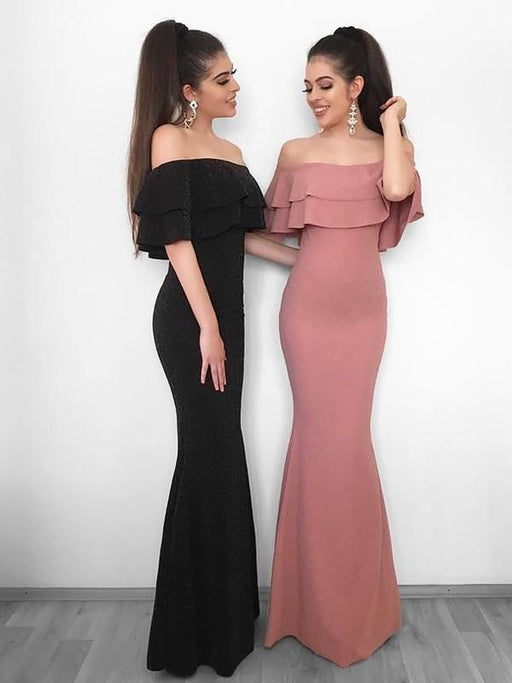 Off-The-Shoulder Sleeveless Floor-Length With Ruffles Chiffon Dresses - Prom Dresses