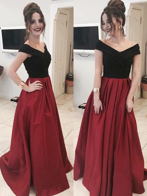 Off-The-Shoulder Sweep/Brush Train With Ruffles Satin Prom Dresses - Prom Dresses