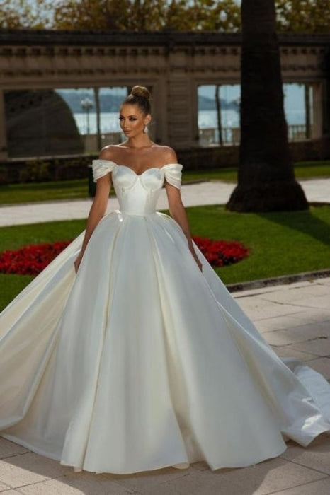 Off Shoulder Wedding Dress Pearl Decoration Princess Wedding Gowns Luxury  Elegant Bride Dresses Plus Size Vestidos De Novia