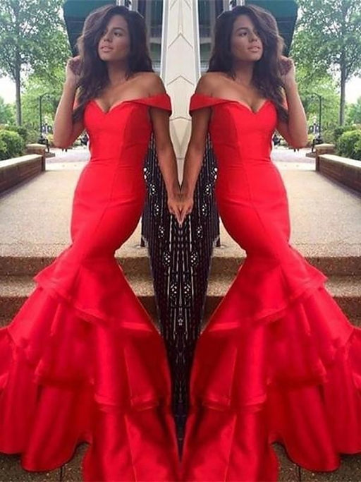 Off-The-Shoulder Taffeta With Layers Sweep/Brush Train Dresses - Prom Dresses