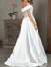 Off the Shoulder V Neck White Satin Long Prom Dresses, V Neck Off Shoulder White Formal Evening Dresses