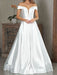Off the Shoulder V Neck White Satin Long Prom Dresses, V Neck Off Shoulder White Formal Evening Dresses