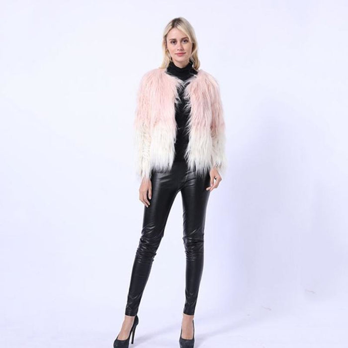 Ombre Party Fashion Winter Regular Faux Round Neck Fur Coats - womens furs & leathers