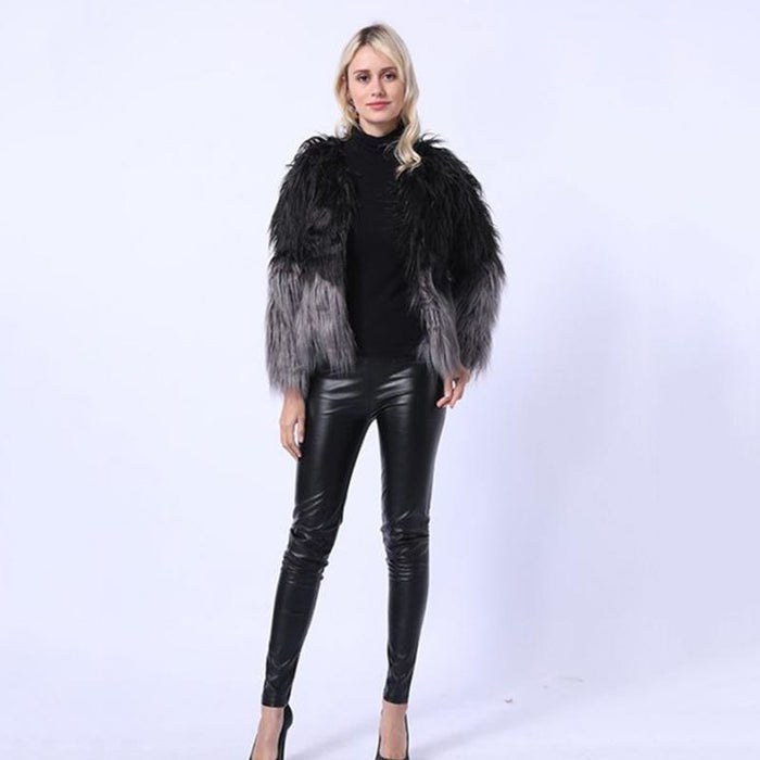 Ombre Party Fashion Winter Regular Faux Round Neck Fur Coats - womens furs & leathers