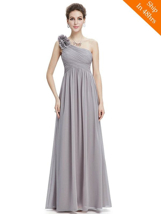 One Shoulder Floral Floor-Length A-Line Evening Dresses - Grey / 6 / United States - evening dresses