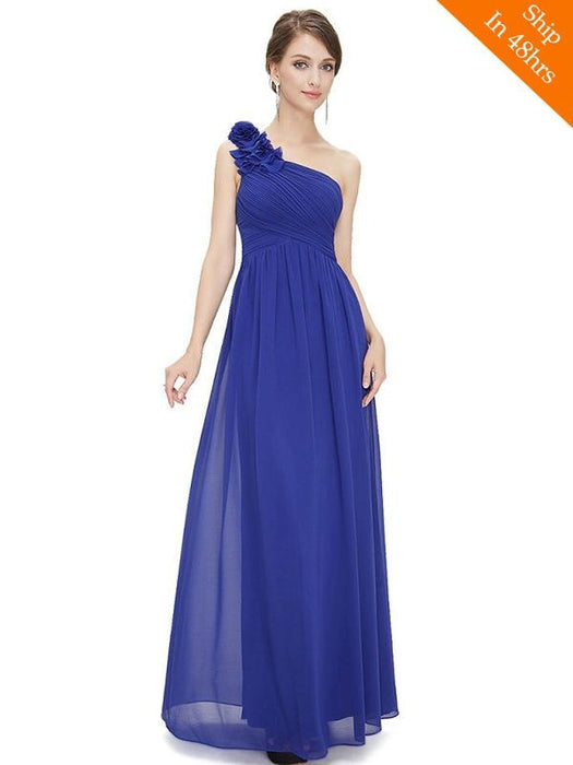 One Shoulder Floral Floor-Length A-Line Evening Dresses - Sapphire Blue / 6 / United States - evening dresses