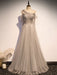 One Shoulder Gray Long Prom Dresses with Beads, Long Grey Formal Dresses, Gray Beaded Evening Dresses