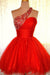 One shoulder Red Organza Prom Dresses Homecoming Dress - Prom Dresses