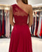 One Shoulder Red Prom Dress Sleeveless Evening Maxi Dress with Front Slit - Prom Dresses