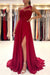 One Shoulder Red Prom Dress Sleeveless Evening Maxi Dress with Front Slit - Prom Dresses