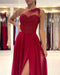 One Shoulder Red Prom Dress Sleeveless Evening Maxi Dress with Front Slit - Prom Dresses