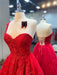 One Shoulder Sweetheart Neck Red Lace Long Prom Dresses, Red Lace Formal Dresses, Red Evening Dresses 