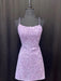 Open Back Purple Lace Short Prom Dresses, Backless Purple Homecoming Dresses, Purple Lace Formal Evening Dresses 