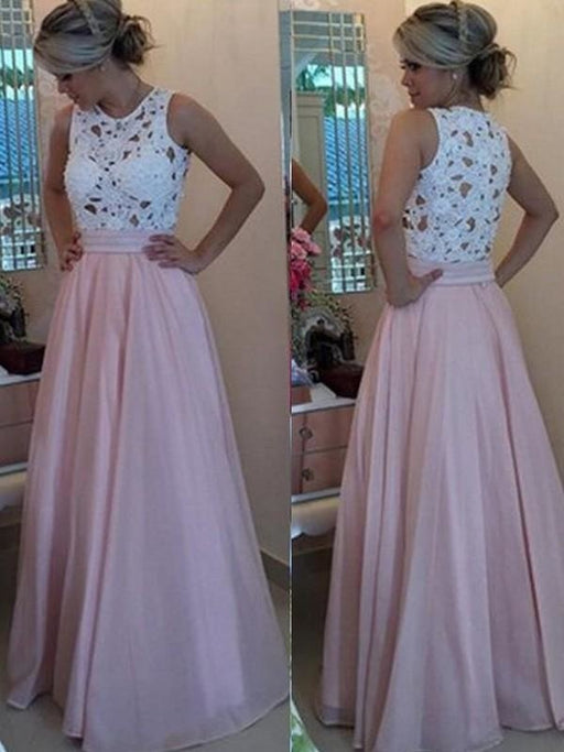 Organza Scoop Sleeveless A-line Floor-Length With Applique Dresses - Prom Dresses