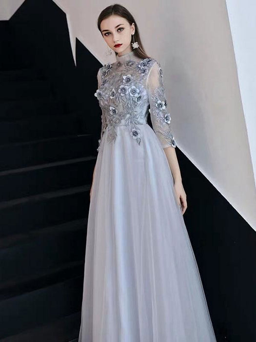 Ormal Dinner Dress 2021 Flower Lace Applique Half Sleeve Floor Length Social Evening Party Dresses