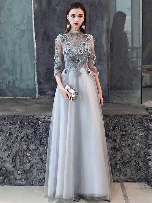 Ormal Dinner Dress 2021 Flower Lace Applique Half Sleeve Floor Length Social Evening Party Dresses