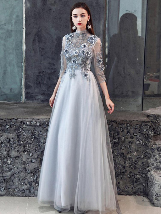 Ormal Dinner Dress 2021 Flower Lace Applique Half Sleeve Floor Length Social Evening Party Dresses
