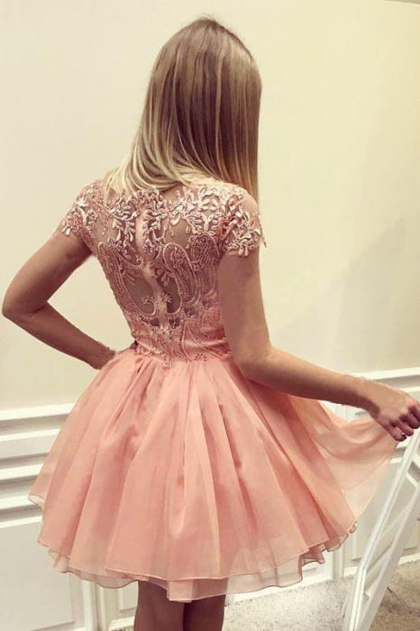 Peach Cap Sleeves Short Black Formal Dresses Plus Size - Bridelily Peach Cap Sleeves Short Black Formal Dresses Plus Size - Bridelily