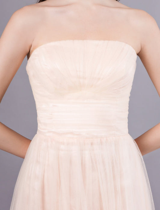 Peach Strapless Prom Dress A Line Flower Tulle Floor Length Homecoming Dress