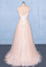 Peach V Neck Sleeveless A Line Prom Dresses Straps Tulle Evening Dress - Prom Dresses