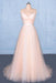 Peach V Neck Sleeveless A Line Prom Dresses Straps Tulle Evening Dress - Prom Dresses