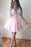 Pearl Pink A Line Long Sleeves V Neck Short Homecoming Dress with Lace Appliques - Prom Dresses