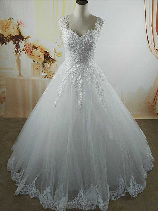 Pearls A-Line Tulle Wedding Dresses - wedding dresses