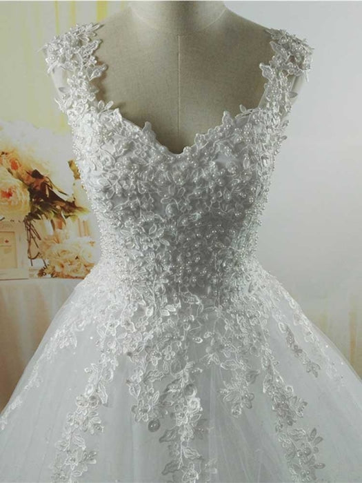 Pearls A-Line Tulle Wedding Dresses - wedding dresses