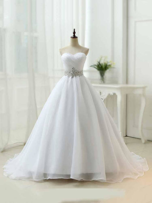 Perfect Sweetheart Lace-Up Ruffles Sash Wedding Dresses - White / Floor Length - wedding dresses