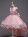 Flower Girl Dresses Pink Jewel Neck Sleeveless Bows Flowers Tulle Polyester Cotton Formal Kids Pageant Dresses